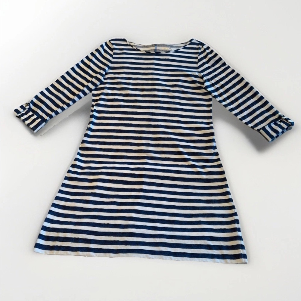 Lilly Pulitzer Navy White Striped Dress Pima Cotton Shift Nautical Chic M - Picture 2 of 12